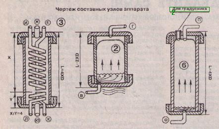 Чертёж узлов аппарата для изготовления бензина